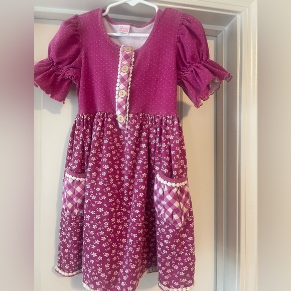 Ricrac & ruffles pink flower dress - Picture 1 of 5